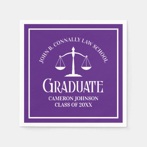 Custom Purple White Law School Graduation Party Napkins