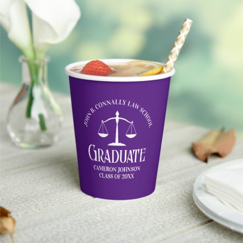 Custom Purple White Law School Graduation Party Paper Cups