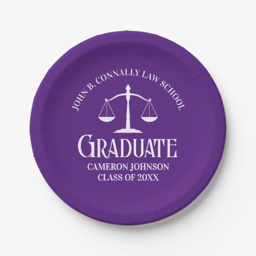 Custom Purple White Law School Graduation Party Paper Plates