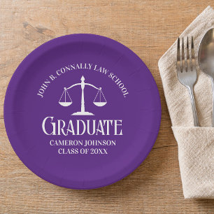 Custom Purple White Law School Graduation Party Paper Plates