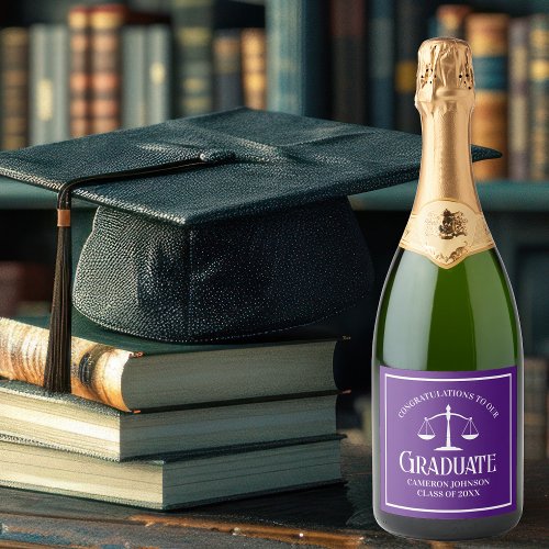 Custom Purple White Law School Graduation Party Sparkling Wine Label