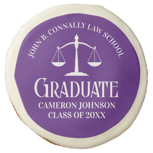 Custom Purple White Law School Graduation Party Sugar Cookie