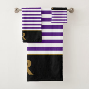 Custom Purple/White Stripes Bath Towel Set