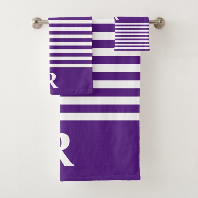 Custom Purple/White Stripes Bath Towel Set (Insitu)