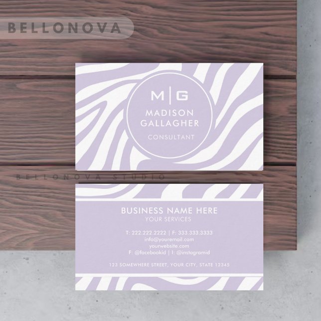 Custom Purple White Zebra Pattern Professional Business Card (Custom Purple White Zebra Pattern Professional Business Card
)