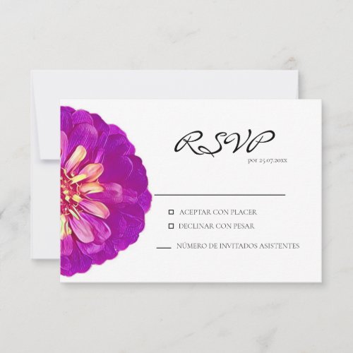 Custom Purple Zinnia Floral Spanish Response Card