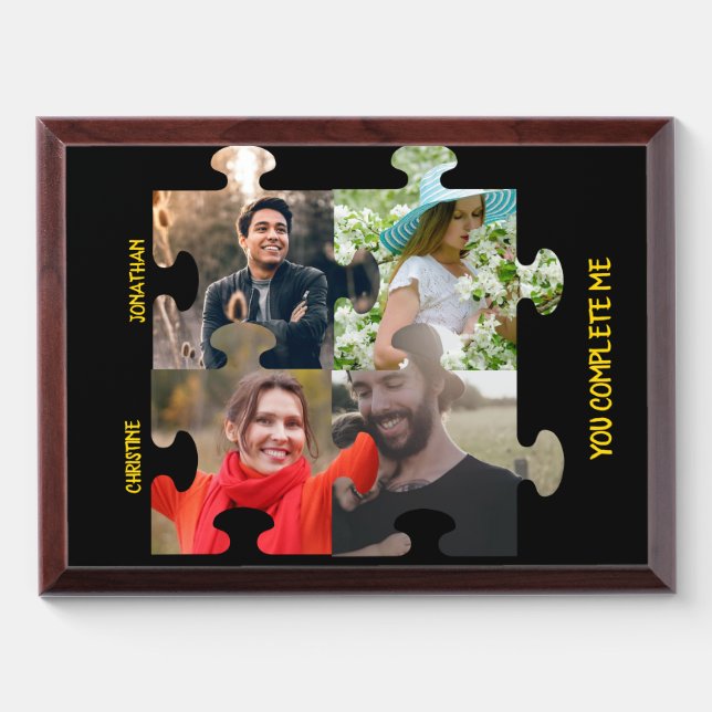 Custom puzzle piece photo You complete me couple Award Plaque (Horizontal)