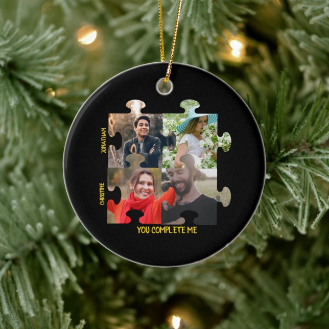 Custom puzzle piece photo You complete me couple Ceramic Ornament (Tree)