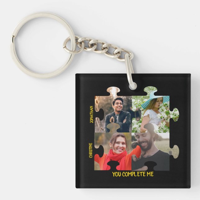 Custom puzzle piece photo You complete me couple Keychain (Front)