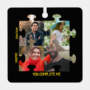 Custom puzzle piece photo You complete me couple Metal Ornament