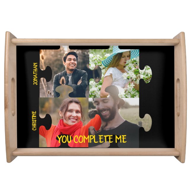 Custom puzzle piece photo You complete me couple Serving Tray (Front)