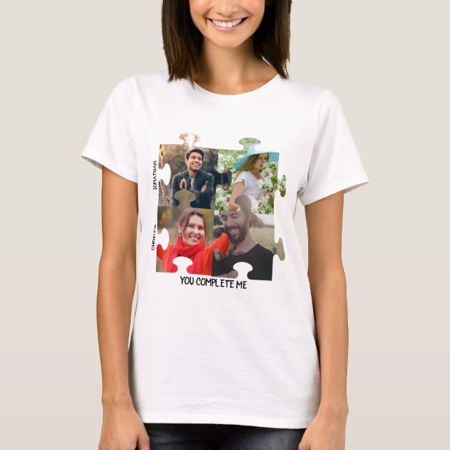 Custom puzzle piece photo You complete me couple T-Shirt (Front)