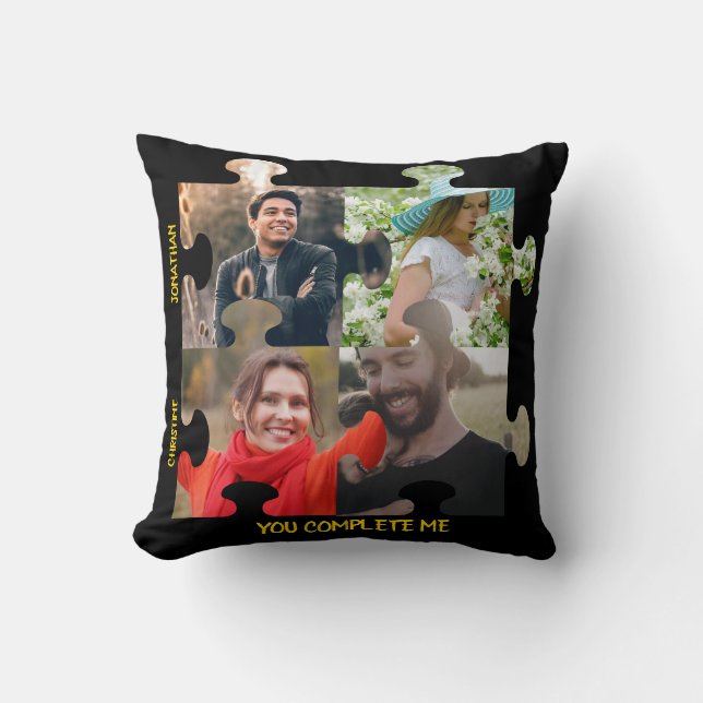 Custom puzzle piece photo You complete me couple Throw Pillow (Front)