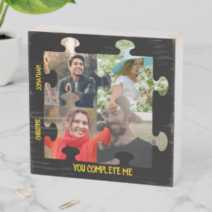 Custom puzzle piece photo You complete me couple Wooden Box Sign