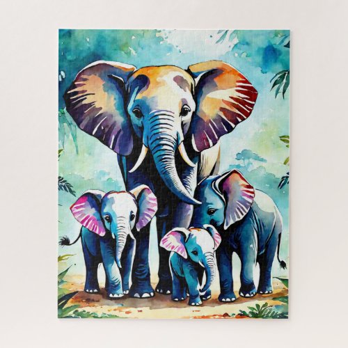 Custom Puzzles Cute Elephant Family Jigsaw Puzzle