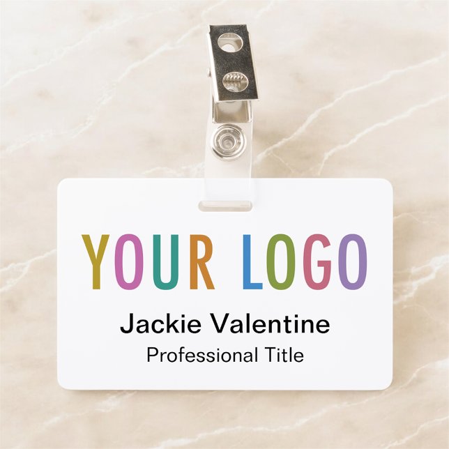 Custom PVC Name Badge with Logo Clip Reel Lanyard (MISOOK White Horizontal Name Badge with Logo on Top)