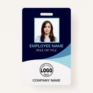 Custom QR Blue Corporate Employee Photo Name Tags Badge