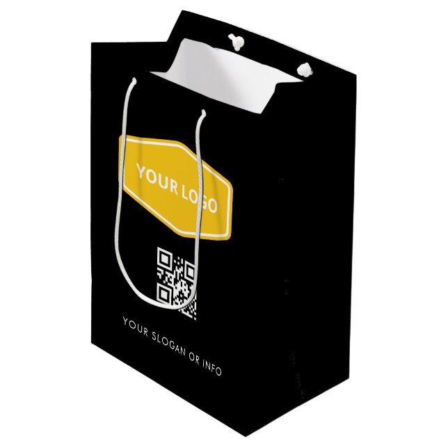 Custom QR Code And Business Logo Black Promotional Medium Gift Bag (Front Angled)