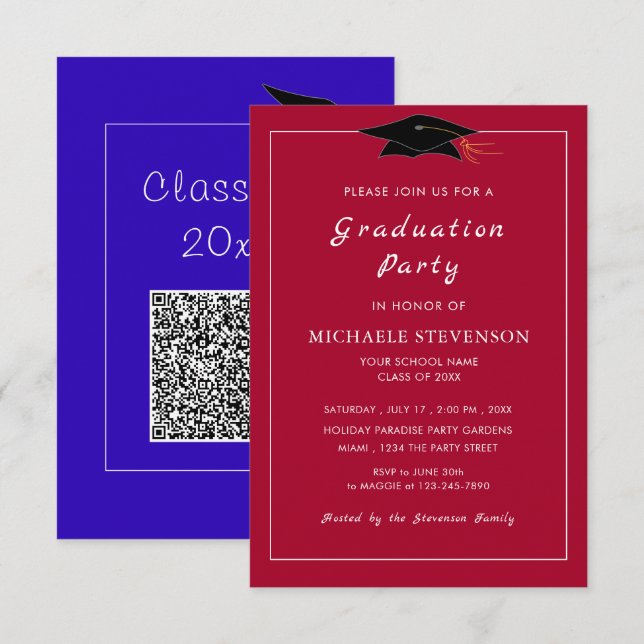 Custom QR Code and Colors Graduation Invitation (Front/Back)