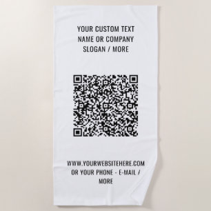 Custom QR Code and Text Beach Towel Choose Colors