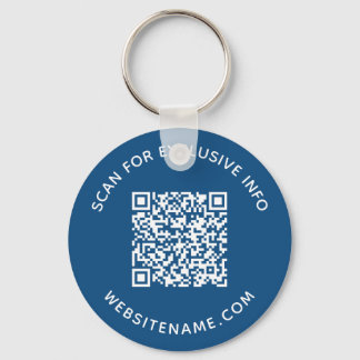 Custom QR Code and Text Corporate Swag Blue Keychain