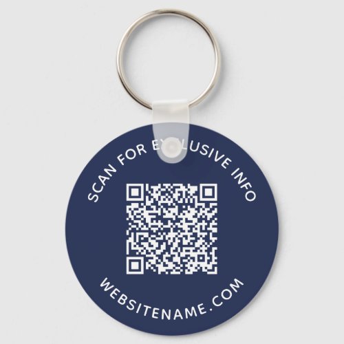 Custom QR Code and Text Corporate Swag Navy Blue Keychain