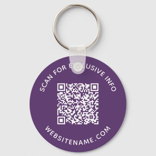 Custom QR Code and Text Corporate Swag Purple Keychain