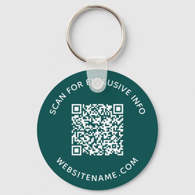 Custom QR Code and Text Corporate Swag Teal Keychain (Front)