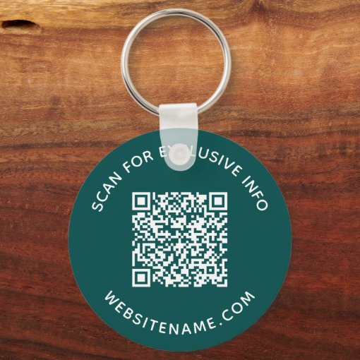 Custom QR Code and Text Corporate Swag Teal Keychain Zazzle