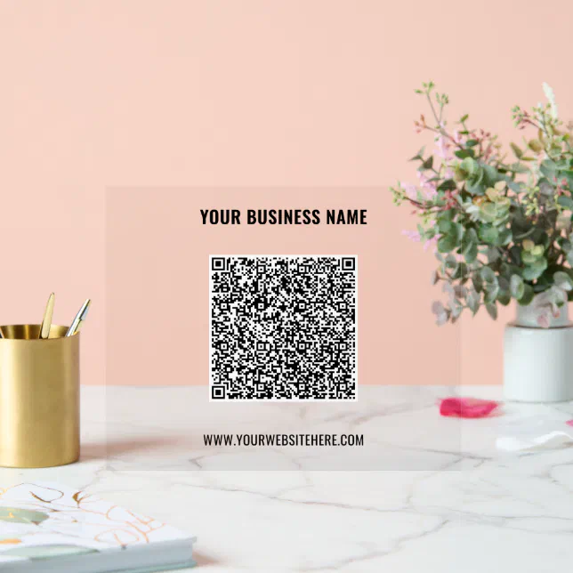 Qr Code Name Text Custom QR Code and Text Name Business Acrylic Sign | Zazzle