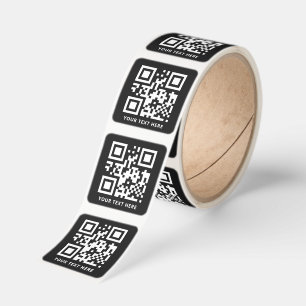 Custom QR Code and Text Promotion Black Roll Square Sticker