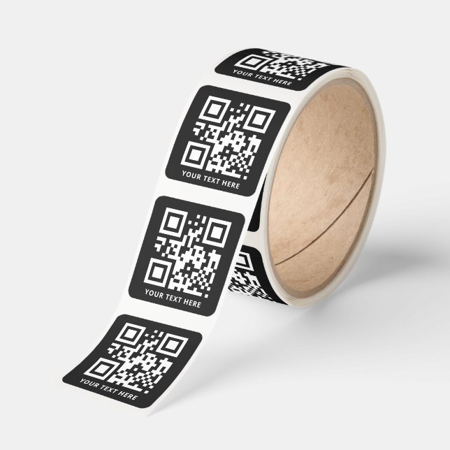 Custom QR Code and Text Promotion Black Roll Square Sticker (Roll)