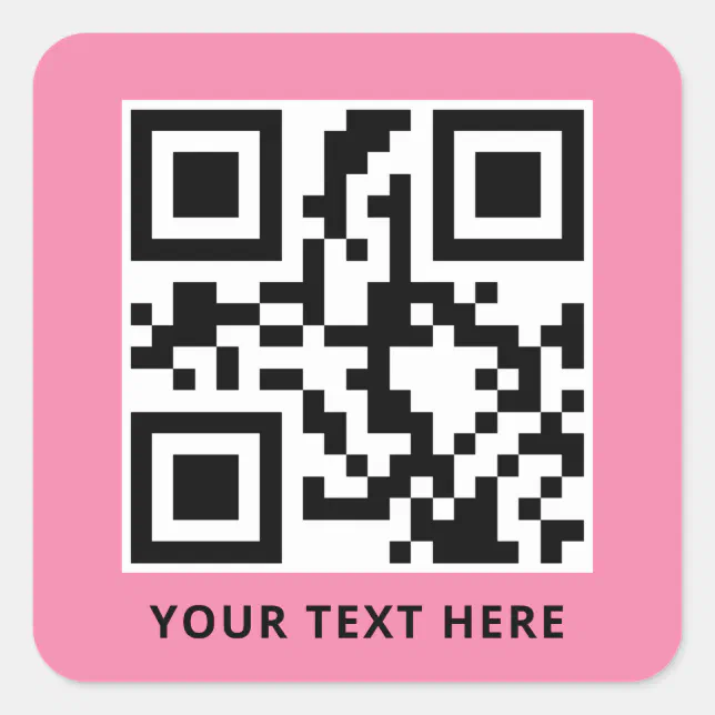 Custom QR Code and Text Promotion Pink Square Sticker | Zazzle