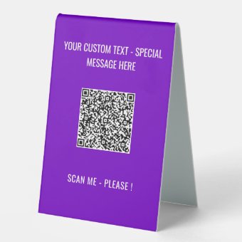 Custom QR Code and Text Table Sign - Your Colors | Zazzle