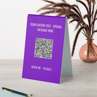Custom QR Code and Text Table Sign - Your Colors | Zazzle