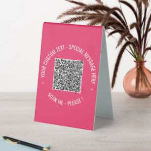Custom QR Code and Text Table Tent Sign Example