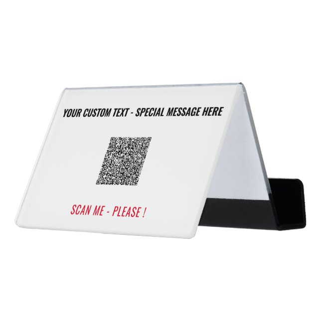 Custom QR Code and Text Your Business Card Holder (Angled Back)