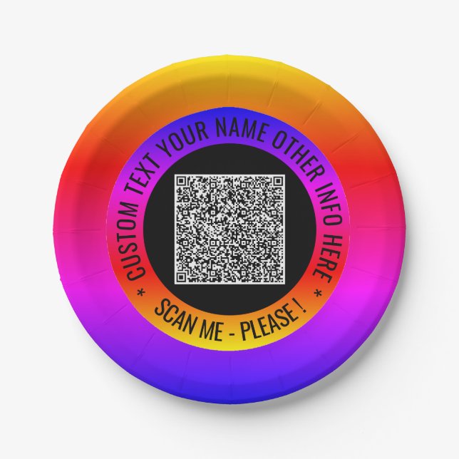 Custom QR Code and Text Your Party Paper Plates (Front)