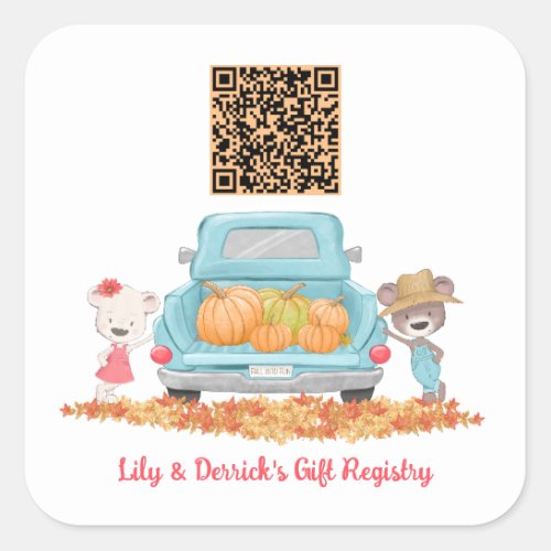 Custom QR Code Autumn Pumpkin Theme Gift Registry Square Sticker
