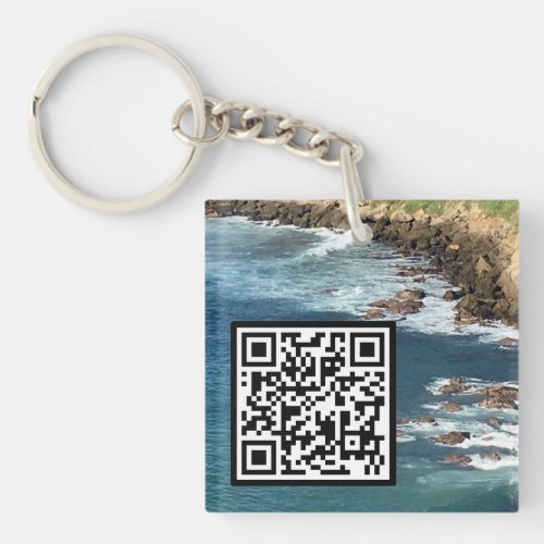 Custom QR Code Beach Scene Photo Keychain
