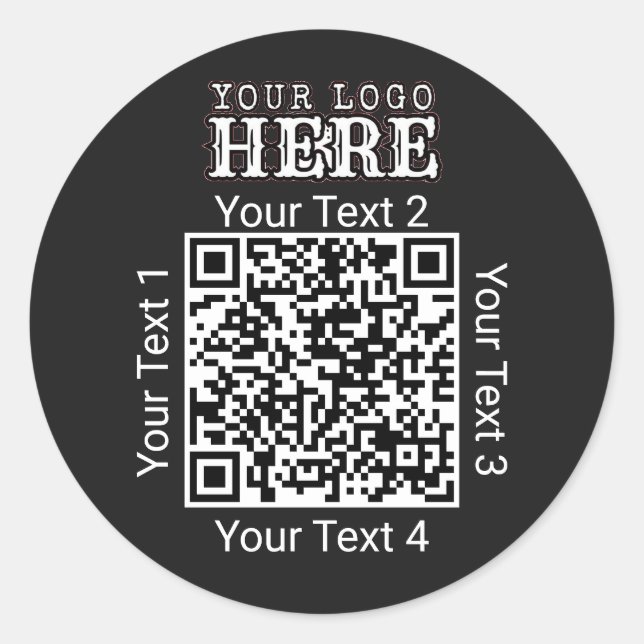 Custom QR Code Black Business Logo Branding Classic Round Sticker (Front)