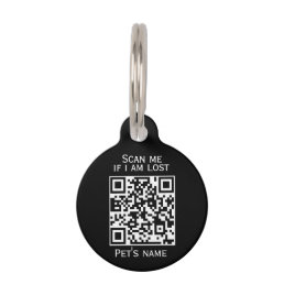 Custom qr code black dog collar Round Pet Tag