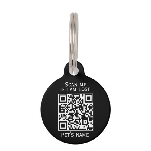 Custom qr code black dog collar Round Pet Tag
