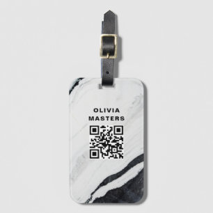 Custom QR Code Black Marble Travel Luggage Tag