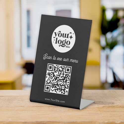 Custom QR Code Black Menu Your Restaurant Logo Pedestal Sign