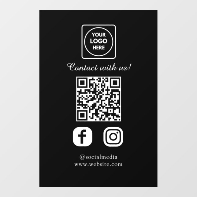Custom QR Code | Black Social Media Display Wall Decal (Front)