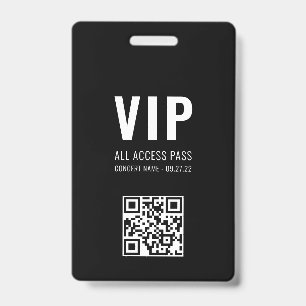 Custom QR Code Black White VIP All Access Pass Badge