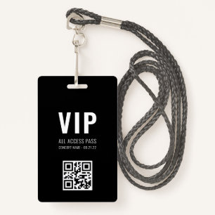 Custom QR Code Black White VIP All Access Pass Badge