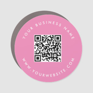 Custom QR Code Blush Pink Modern Round Bumper Car Magnet