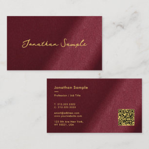 Custom QR Code Bordeaux Gold Calligraphy Script Business Card